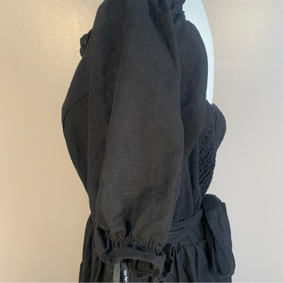 City Chic Linen Blend Off Shoulder Tiered Puff Sleeve Midi Dress - Picture 9 of 14